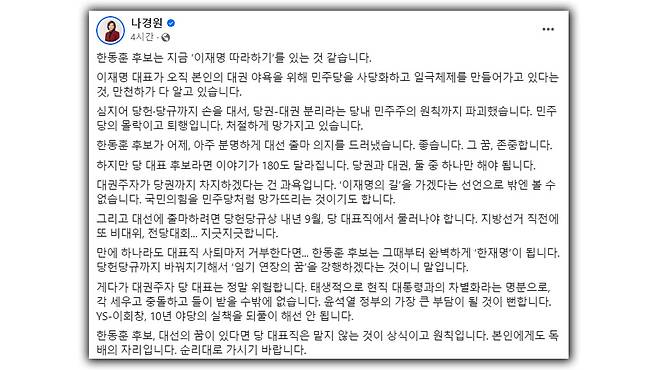 [국민의힘 나경원 당 대표 후보 페이스북 캡처]