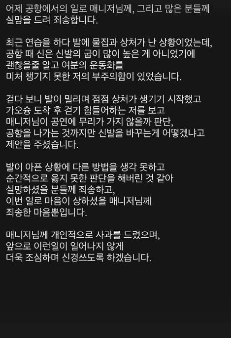 /사진=슬기 사과문