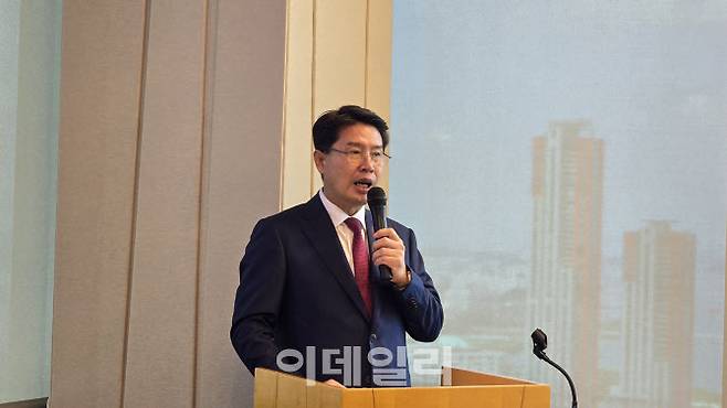 박동석 산일전기 대표이사 회장이 15일 서울 여의도에서 열린 기업공개(IPO) 관련 기자간담회에서 발언하고 있다. (사진=박순엽 기자)