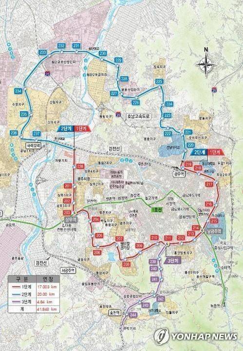 광주 도시철도 2호선 노선 [광주시 제공. 재판매 및 DB 금지]