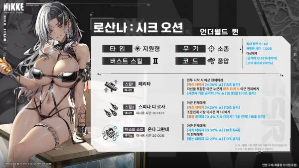 - 로산나: 시크 오션 스킬 구성