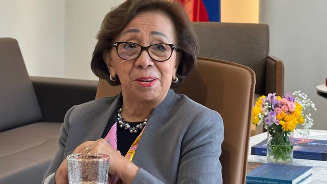 Delia Domingo Albert, former Foreign Minister of the Philippines speaks in an interview with The Korea Herald at the Embassy of the Philippines on April 17. (Sanjay Kumar/ The Korea Herald)