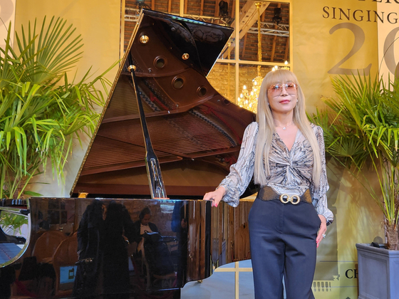 Sumi Jo poses for the press ahead of the final rounds of her eponymous international singing competition at Château de La Ferté-Imbaultin in Loire Valley, central France, on Friday. [YONHAP]