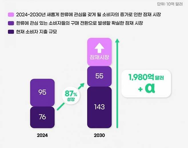 2024년 한류 시장 규모 및 2030년까지 기대 성장률. 틱톡코리아