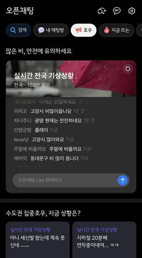 카카오톡 오픈채팅 호우 탭을 눌러 채팅창에 진입한 모습 / 출처=카카오