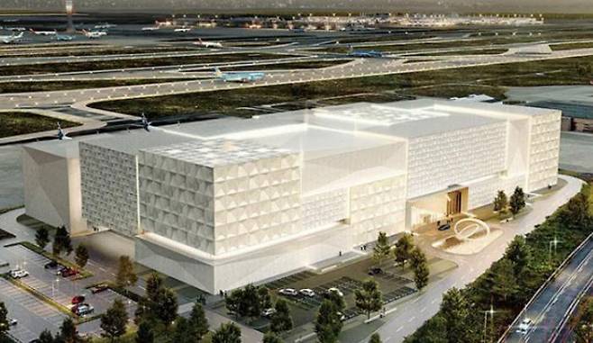 A bird\'s-eye view of the art storage under construction in the security zone in Incheon International Airport in Yeongjong-do, Incheon. Courtesy of Incheon International Airport Corporation