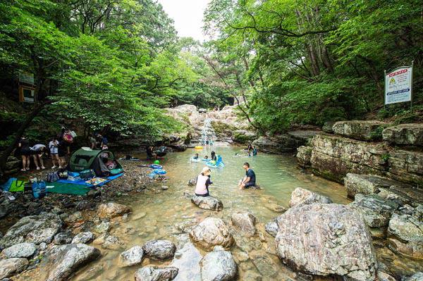 접근성이 좋고 주변에 카페와 식당 등이 즐비한 대청계곡. 김해시 제공