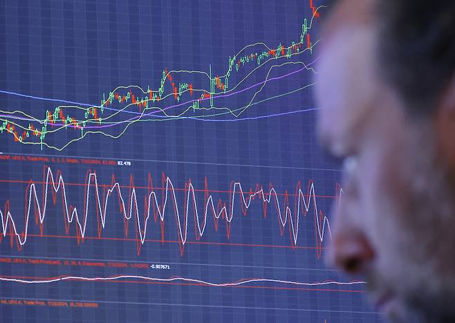 지난 3월 미국 뉴욕증권거래소(NYSE)에서 한 트레이더가 일하는 모습. [로이터]