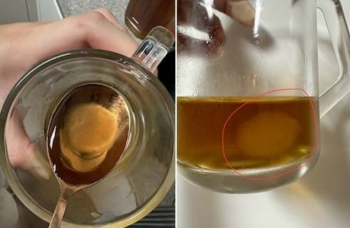 광동제약의 음료수 옥수수수염차 안에 이물질이 둥둥 떠 있다. A씨 제공