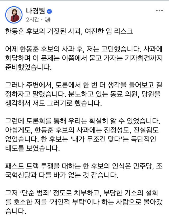 나경원 후보 페이스북 캡처