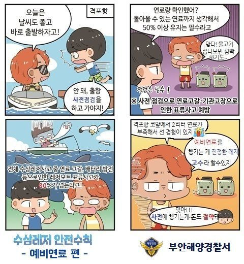 부안해경, 예비연료유 중요성 4컷 만화.[사진제공=부안해경]