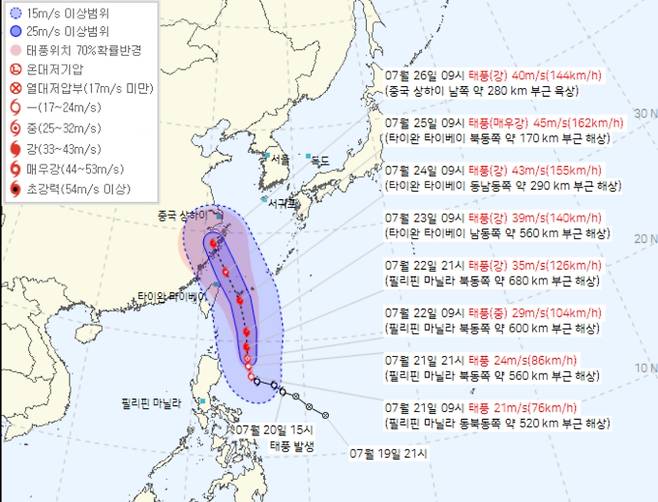 ©기상청 : 제3호 태풍 개미 예상 이동경로와 강도