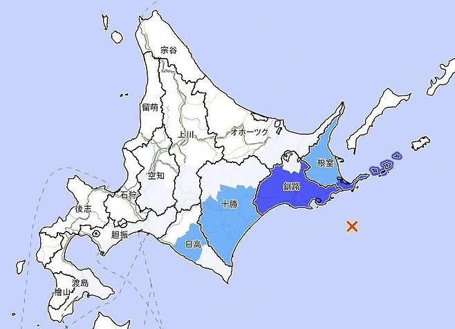 21일 일본 지진 발생 지점 [일본 기상청 웹사이트 캡처. 재판매 및 DB 금지]