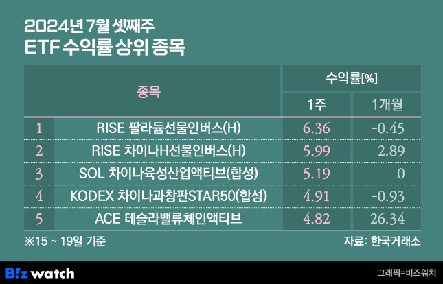 2024년 7월 셋째주 ETF 수익률 상위 5개 종목