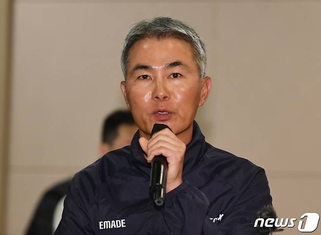 장현국 위메이드 대표가 경기도 성남시 분당구 위메이드 본사에서 열린 국민의힘 코인게이트 진상조사단 2차 회의에서 발언하고 있다. (공동취재) 2023.5.19/뉴스1 ⓒ News1 김영운 기자