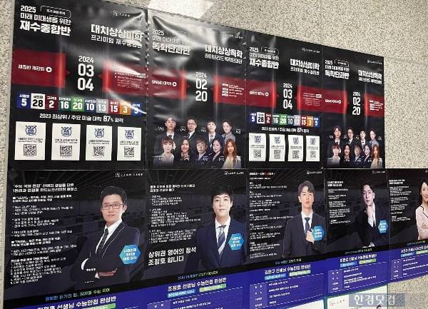 대치동 미대 전문 재수학원 앞에 붙은 강사진 라인업. 사진=김세린 기자