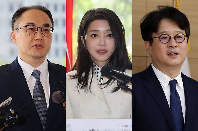 왼쪽부터 이원석 검찰총장, 김건희 여사, 이창수 서울중앙지검장. 연합뉴스