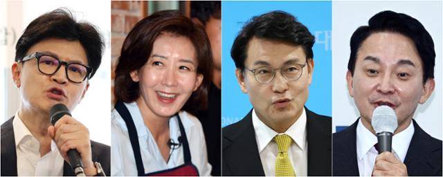 국민의힘 한동훈(왼쪽 사진부터) 나경원 윤상현 원희룡 당대표 후보. 연합뉴스