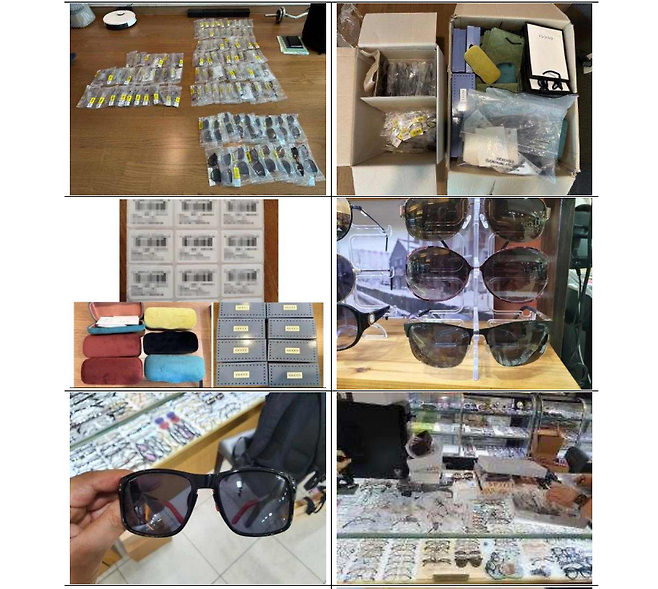 위조 선글라스 및 패션안경 압수물품 사진 (특허청 상표경찰 제공)
