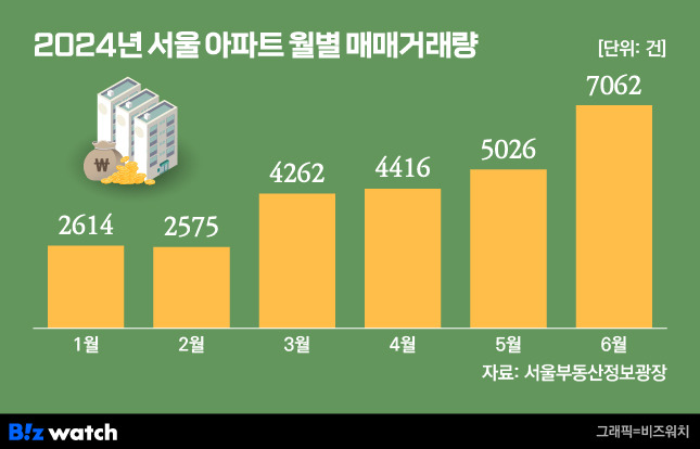 2024년 서울 아파트 월별 매매거래량/그래픽=비즈워치