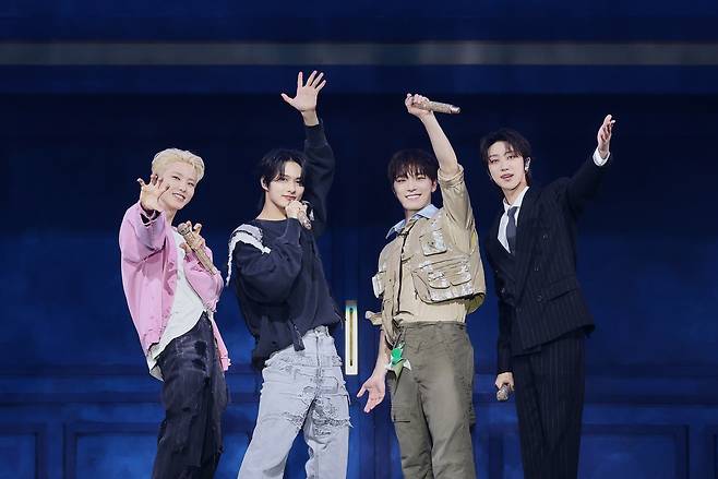 Seventeen's performance team pose at the end of "Youth Anthem," showcased at a fan meeting at Gocheok Sky Dome in Seoul on Wednesday. (Pledis Entertainment)