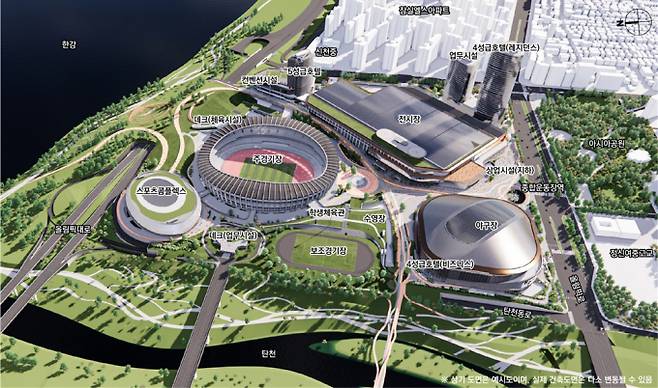 '국제교류복합지구 지구단위계획 결정(변경) 및 잠실 스포츠·마이스 복합공간 특별계획구역 세부개발 계획이 구체화되고 있다. 사진은 잠실 스포츠·마이스 복합공간 조성사업(안) 조감도. /사진=서울시