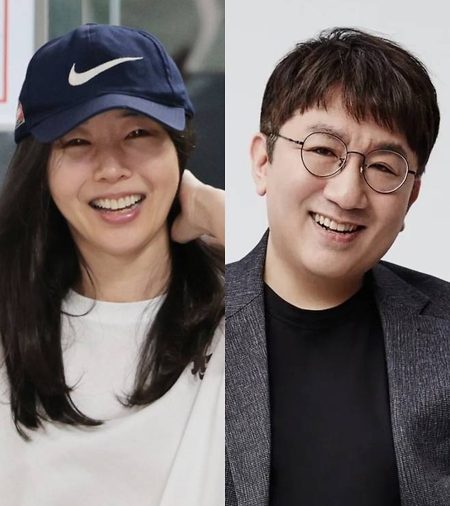 어도어 민희진 대표(왼쪽)와 하이브 방시혁 의장. 연합뉴스, 하이브 제공