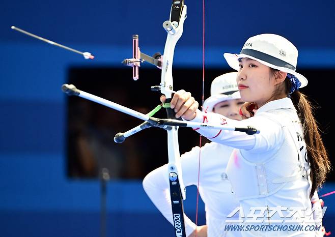 28일(한국시각) 프랑스 파리 앵발리드에서 열린 '2024 파리올림픽' 양궁 여자 리커브 단체 한국과 대만의 8강전. 남수현이 화살을 쏘고 있다. 파리(프랑스)=정재근 기자 cjg@sportschosun.com/2024.7.28/