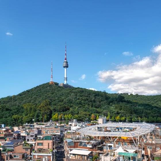 서울 용산구 해방촌 신흥시장에 설치된 신소재 비닐 지붕 '클라우드'의 전경.    사진 서울시