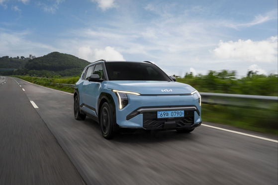 Kia's EV3 on the road. It is the brand's smallest and most affordable EV yet in its all-electric range. [KIA]