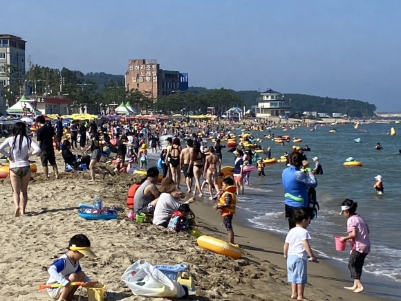 지난 27일 울산 울주군 진하해수욕장을 찾은 피서객들이 물놀이를 하고 있다.  울주군 제공