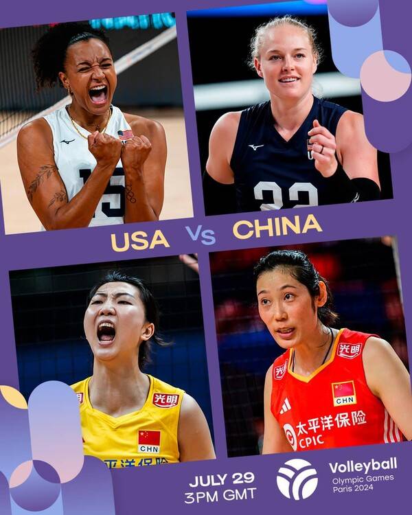 2024파리올림픽 여자배구 미국vs중국 경기 홍보이미지.(자료출처=FIVB)