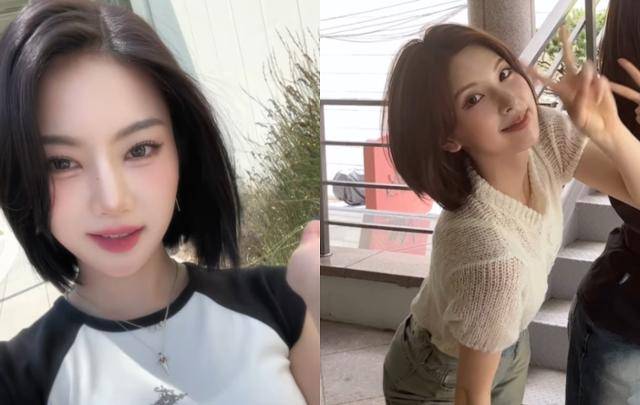 그룹 스테이씨 아이사(왼쪽)과 엔믹스 배이는 단발 스타일링으로 호평을 받은 걸그룹 멤버들이다. 아이사, 엔믹스 SNS