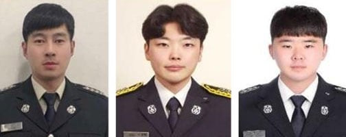 영월소방서 소속 황창호 소방장(왼쪽부터), 지형배 소방교, 장석희 소방교./영월소방서