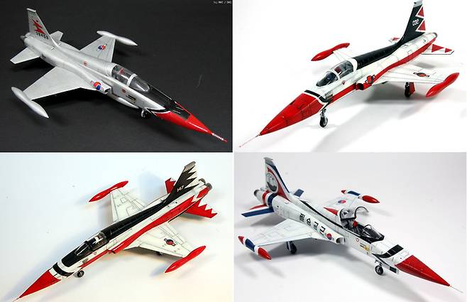 블랙이글스  F-5A 66년형(좌상), 69년형(좌하),73년형(우상), 1977년형(우하) (1967~1978)  - 유승용 作