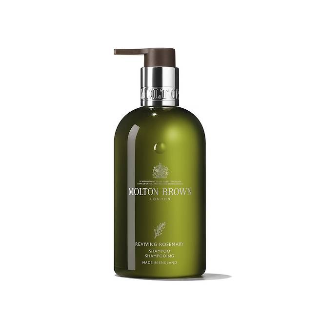 몰튼브라운 리바이빙 로즈마리 샴푸: 로즈마리, 유칼립투스, 패출리, 제라늄을 포함한12가지 청량한 향 식물성 에센셜 오일이 스트레스까지 완화한다. 300mL 3만8천원.