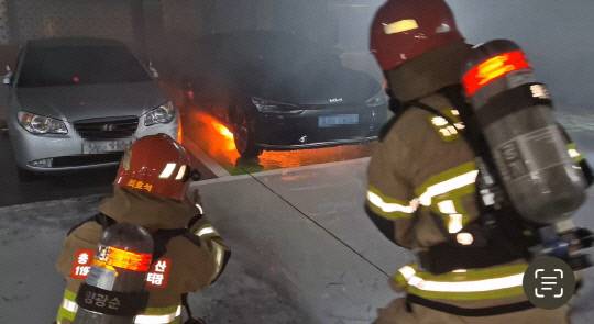 전기차 화재. 금산소방서 제공