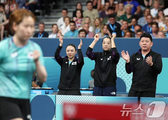 브라질과의 16강전 승리 당시의 여자 단체팀 선수들 모습. 2024.8.6/뉴스1 ⓒ News1 박정호 기자