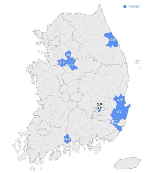 8월 미분양 관리지역 [주택도시보증공사 제공]