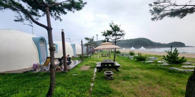 ▲ 해변 야영 천국 동해안 최북단 강원 고성군의 해변·온천·농산촌 등 4곳에 100면 이상의 캠핑장이 추가 조성돼 급증하는 캠핑카 관광수요에 대비하는 등 캠핑레저도시로의 인프라 완성이 추진된다. 명파오토캠핑장. 전인수