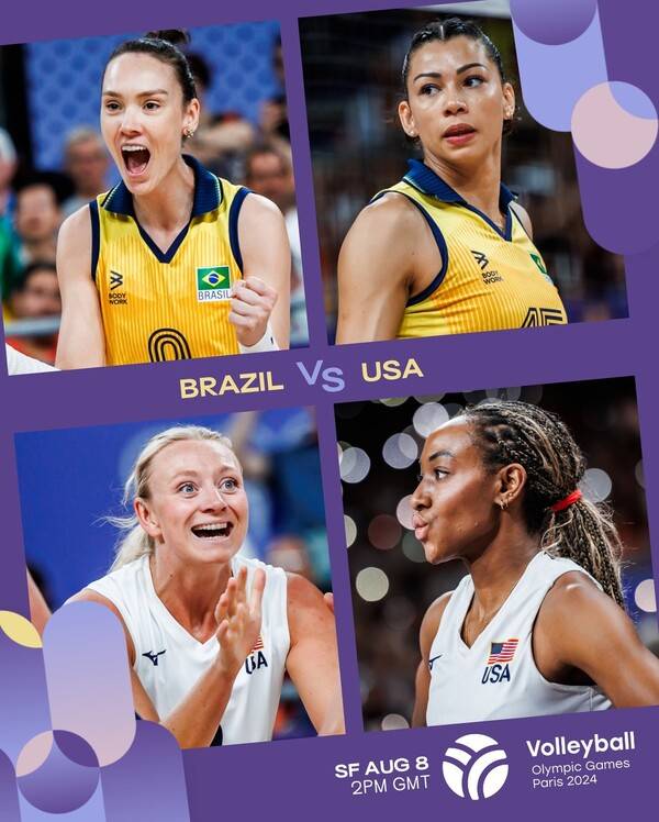 2024 파리올림픽 여자배구 4강 경기 미국vs브라질 경기 홍보이미지.(자료출처=FIVB)