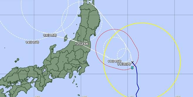 일본 기상청 예상 제5호 태풍 마리아 예상 경로  [일본 기상청 홈피 캡처, DB화 및 재배포 금지]