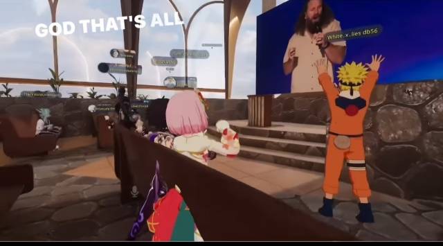 만화 캐릭터 나루토가 지난 5월 새들백교회 VR 예배에 참여해 찬양하고 있는 모습. parksuaaa 인스타 캡처