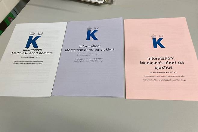 10주 이내 가정에서의 임신중지, 10~12주 사이 병원에서의 임신중지, 12주 이상 병원에서의 임신중지 안내문.