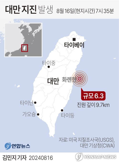 [그래픽] 대만 지진 발생 (서울=연합뉴스) 김민지 기자 = minfo@yna.co.kr
    X(트위터) @yonhap_graphics  페이스북 tuney.kr/LeYN1