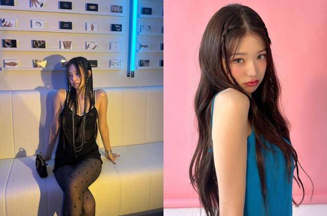 그룹 블랙핑크 제니(왼쪽)과 아이브 장원영은 롱 헤어에 '땋은 머리'로 포인트를 더해 각기 다른 매력을 자아냈다. 제니 장원영 SNS