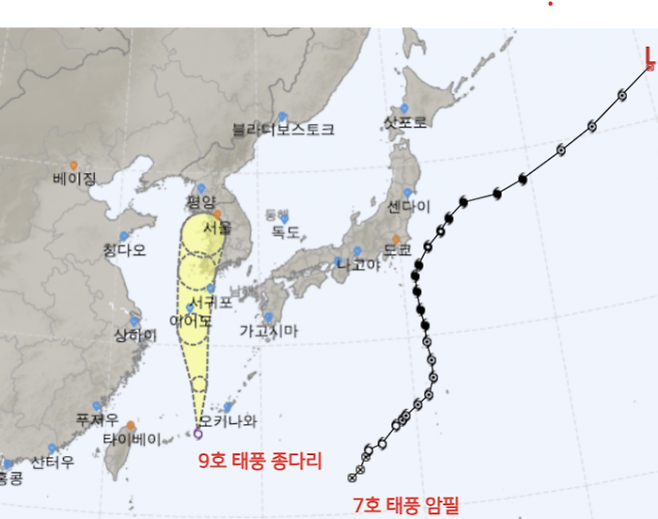 태풍 '종다리' 예상 경로. 기상청 태풍정보 캡처