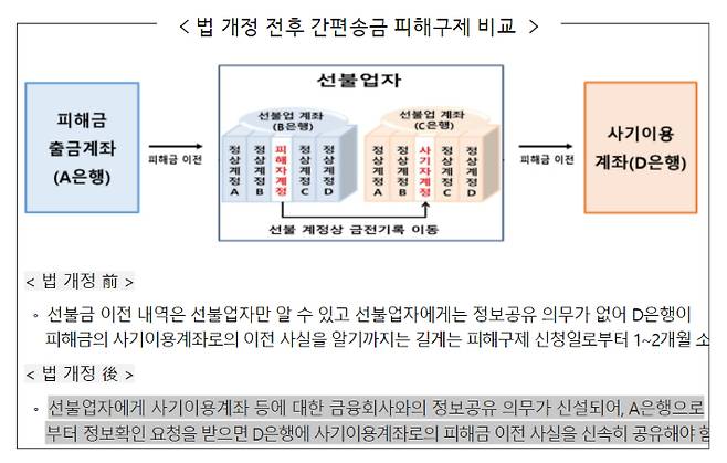 법 개정 전후 간편송금 피해구제 비교. 금융위원회 제공