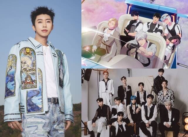 임영웅과 플레이브가 각각 팬앤스타 초이스상 솔로와 그룹 부문 1위에 올랐고 JO1(이상 왼쪽부터 시계 방향)은 '2024 TMA 인기상'에서 최다 득표를 했다. /물고기컴퍼니, 블래스트, 라포네엔터