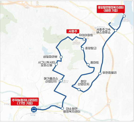 서충주신도시 시내버스 순환노선 노선도. [사진=충주시]